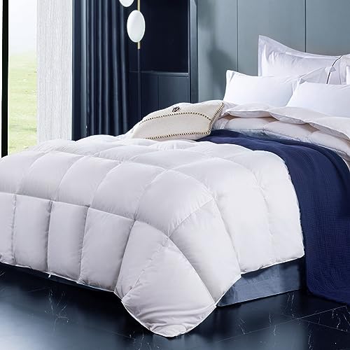 King Size Down Comforter for Hotels: White Duvet Insert with 100% Cotton Cover