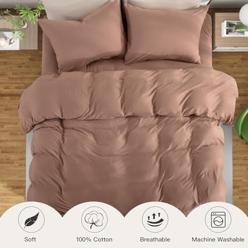 NEXHOME PRO Organic Cotton Twin Duvet Cover Set - Soft Mocha Brown Jersey Knit, Zipper Closure, 68x86 (No Comforter Included)