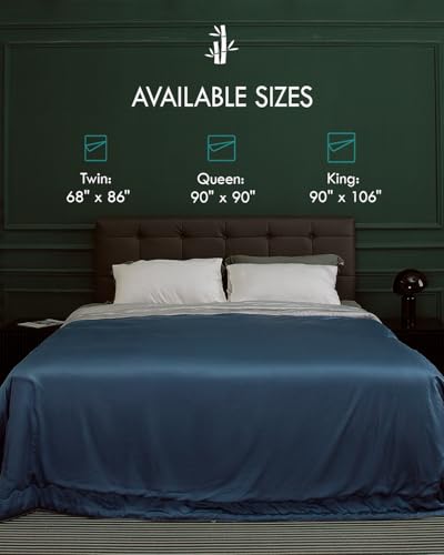 Kaisa Queen Size Bamboo Comforter - Lightweight, Breathable, Silky Soft Duvet Insert, 90x90 Inches Blue Gray