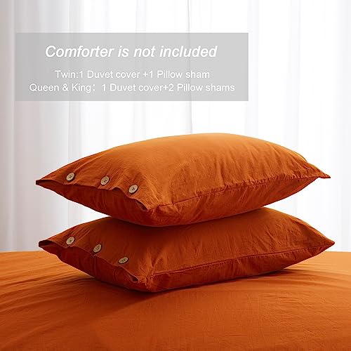 SunStyle Home 100% Washed Cotton Queen Duvet Cover Set in Rust Color