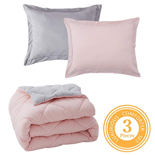 Pink Queen Comforter Set - All Season Bedding with Pillow Shams - Soft Lightweight Reversible - 3 Piece Set