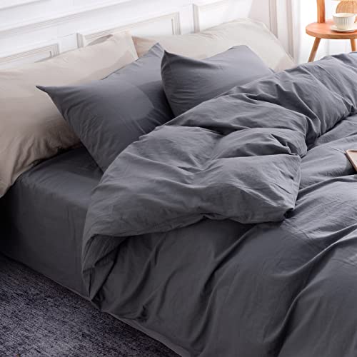  NEXHOME PRO 100% Washed Cotton King Size Grey Duvet Cover Set