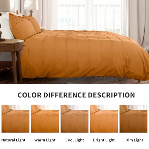 Washed Cotton Duvet Cover Set King Size Orange, 3 Pieces Bedding Set - Soft & Breathable