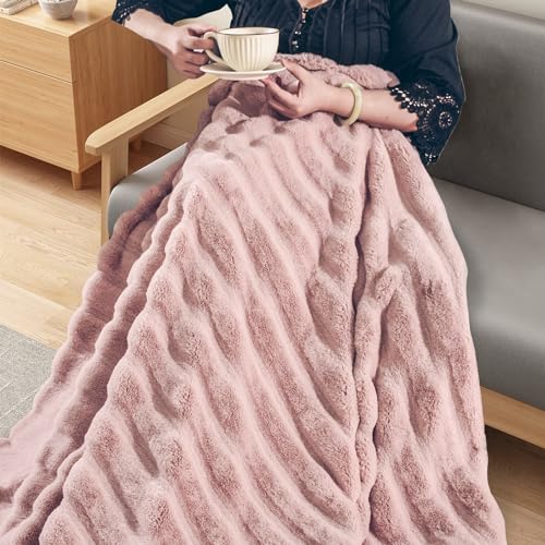 Luxury Pink Faux Fur Throw Blanket for Living Room - 50X60